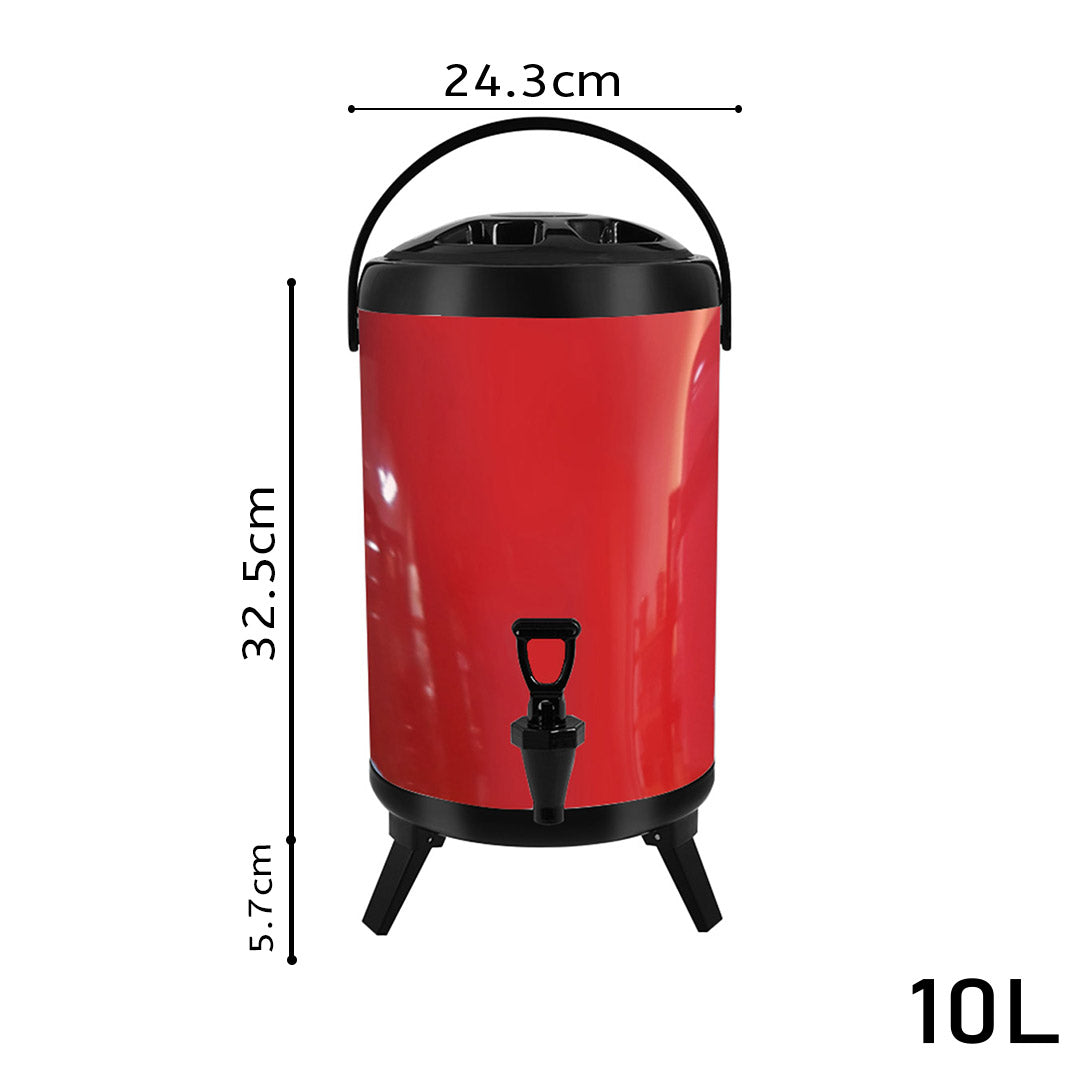 NNEAGS 2X 10L Stainless Steel Insulated Milk Tea Barrel Hot and Cold Beverage Dispenser Container with Faucet Red