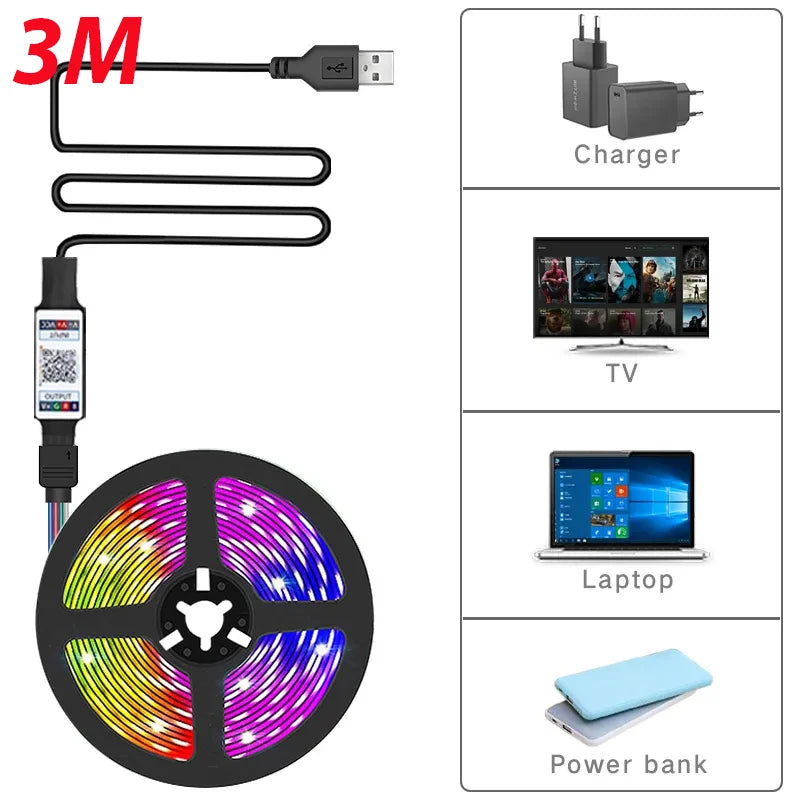 Led USB Strip Light Color Changing 5050 RGB LED Flexible Lights Bluetooth  for Children Gaming Room Home Party TV Backlight
