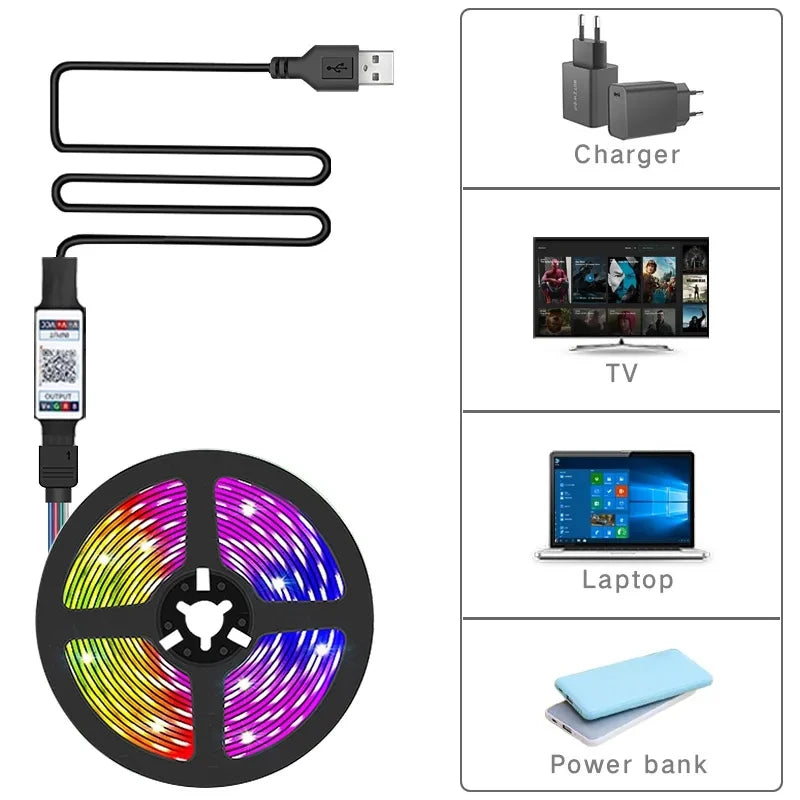 Led USB Strip Light Color Changing 5050 RGB LED Flexible Lights Bluetooth  for Children Gaming Room Home Party TV Backlight